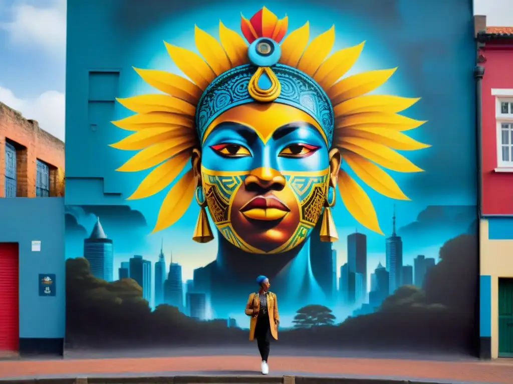 Un vibrante mural en una pared de la ciudad de Johannesburgo, Sudáfrica, reflejando la herencia y cultura africana