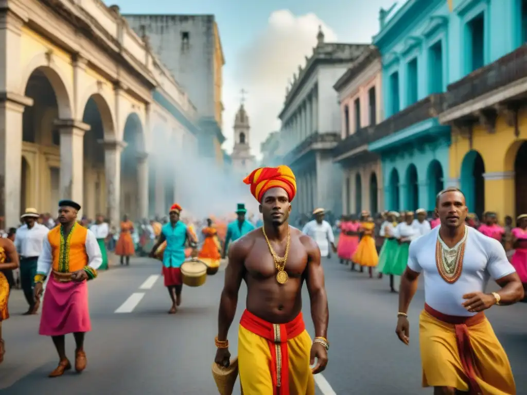 Una procesión vibrante en La Habana, Cuba, honrando a los Orishas y Santos del sincretismo afrocubano