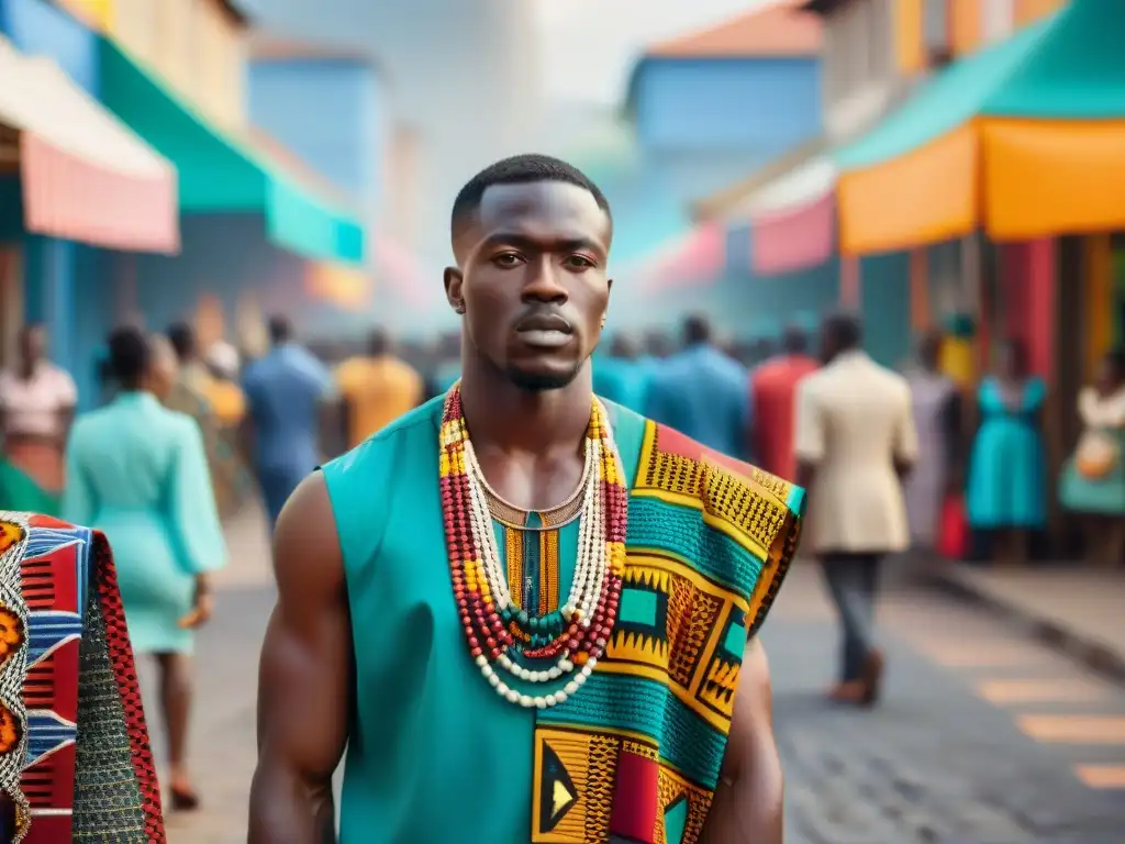 Un vibrante retrato de la influencia de la moda africana en una bulliciosa calle de una animada ciudad africana