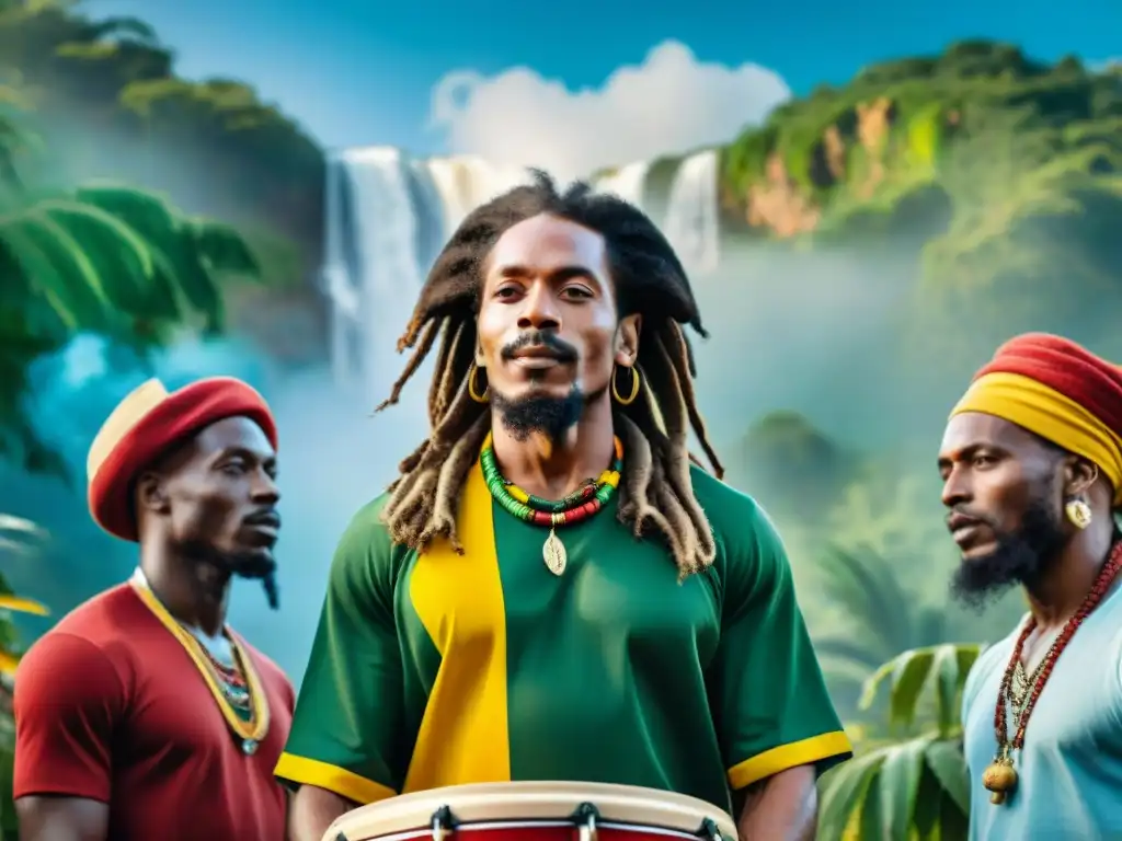 Una vibrante reunión de la comunidad Rastafari en Jamaica: cabellos rastas, tambores, colores y espiritualidad en la cultura jamaicana