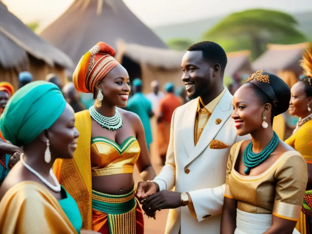 Un vibrante ritual matrimonial africano con danzas, vestimenta tribal y bendiciones en comunidad