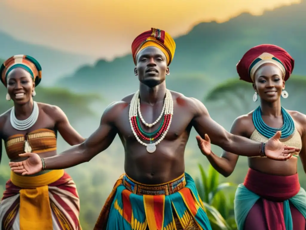 Celebración vibrante de rituales africanos diáspora en la naturaleza al atardecer