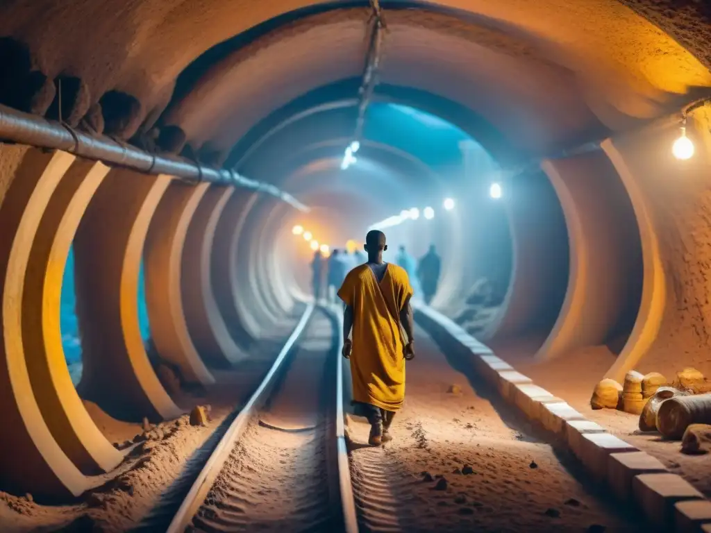 Vibrante metrópolis subterránea con civilizaciones africanas comerciando, arquitectura única y murales coloridos