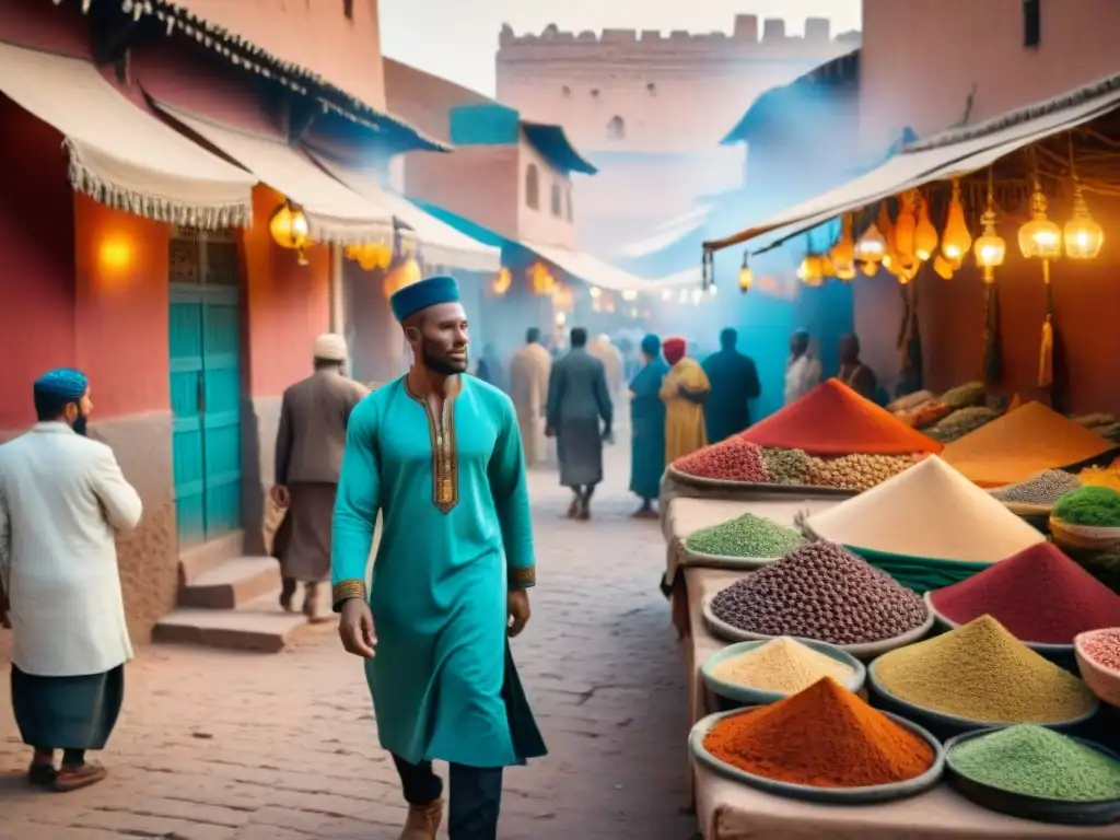 Un vibrante zoco en Marrakech, Marruecos, reflejo de civilizaciones africanas influencia global