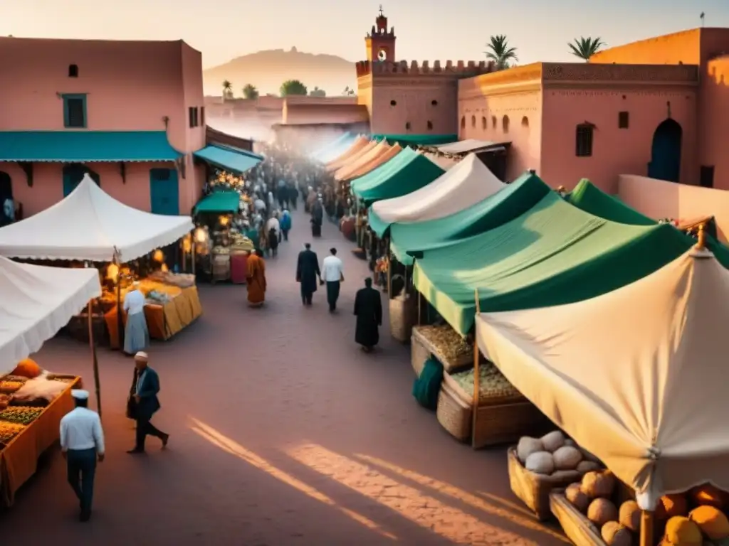 Vibrantes calles de Marrakech al atardecer, turismo en África motor económico