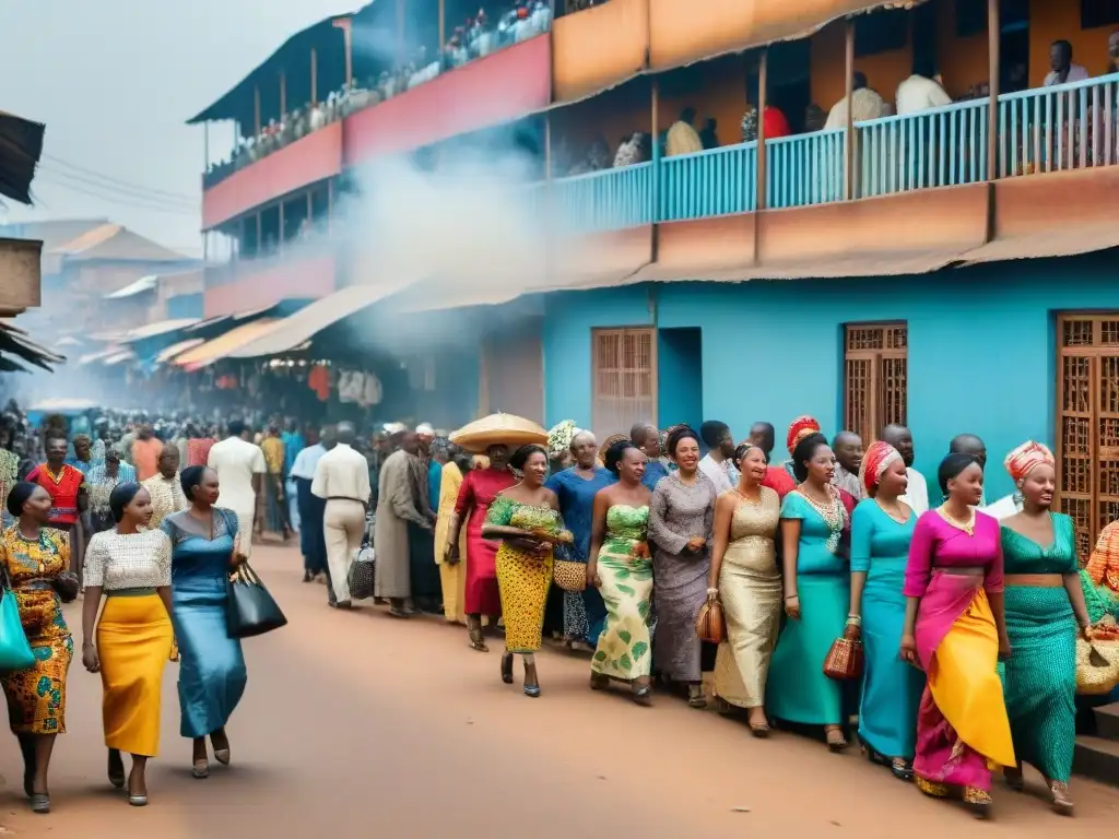 Vida urbana en África: tradición y modernidad en una bulliciosa calle que fusiona lo tradicional y lo moderno