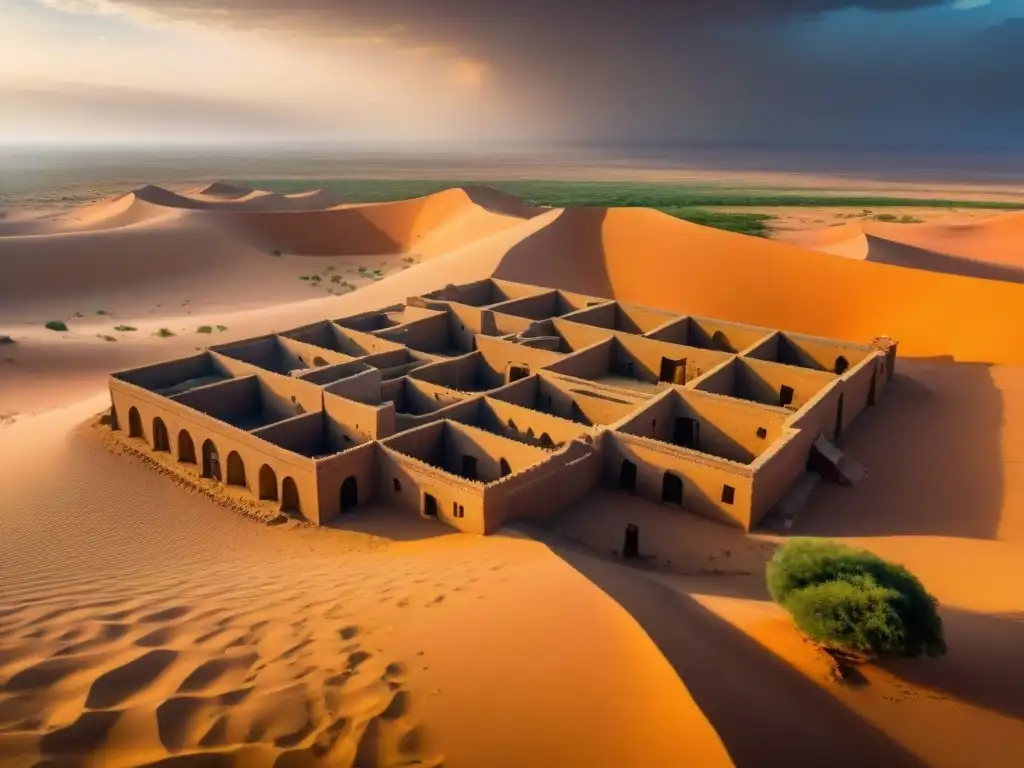 Viejas bibliotecas y arquitectura de barro en Chinguetti, Mauritania, entre historia y desierto, reflejando civilizaciones africanas