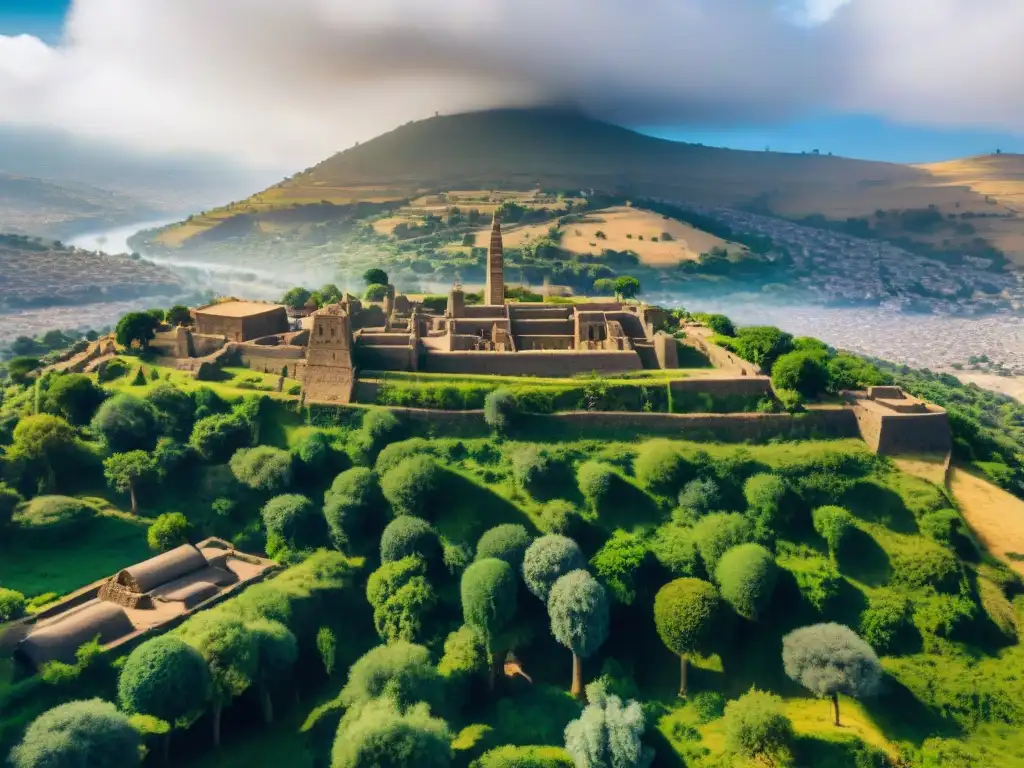 Vista aérea de Axum, con sus edificaciones de piedra, calles estrechas y bulliciosos mercados