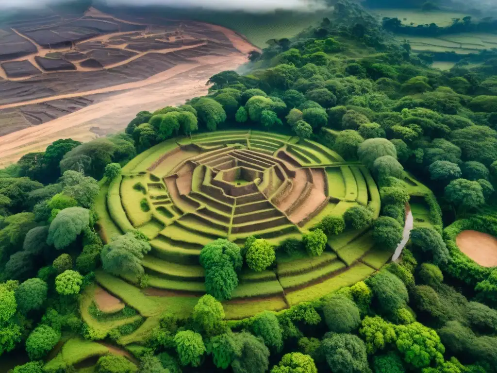 Vista aérea de Gran Muro Nigeria Sungbo Eredo, impresionante red de muros y zanjas en un antiguo sitio arqueológico