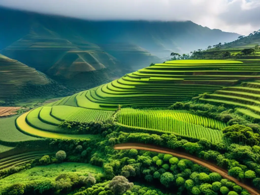 Vista aérea impresionante de terrazas agrícolas en Engaruka, Tanzania, destacando la ingeniería ancestral