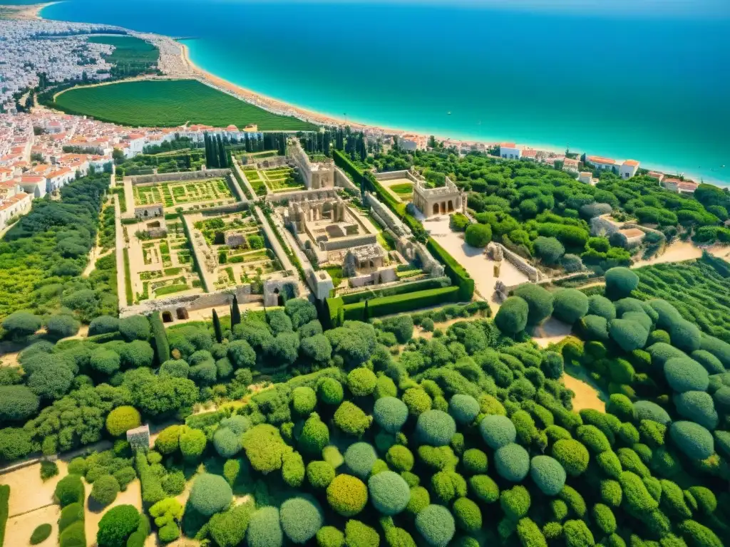 Vista aérea de las ruinas de Carthage con legado de Cartago en Roma