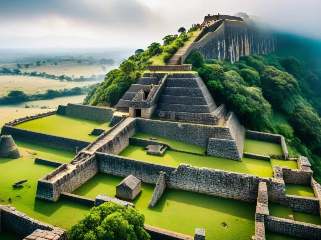 Vista aérea de las ruinas de Great Zimbabwe, resaltando su legado arquitectónico en paisaje zimbabuense