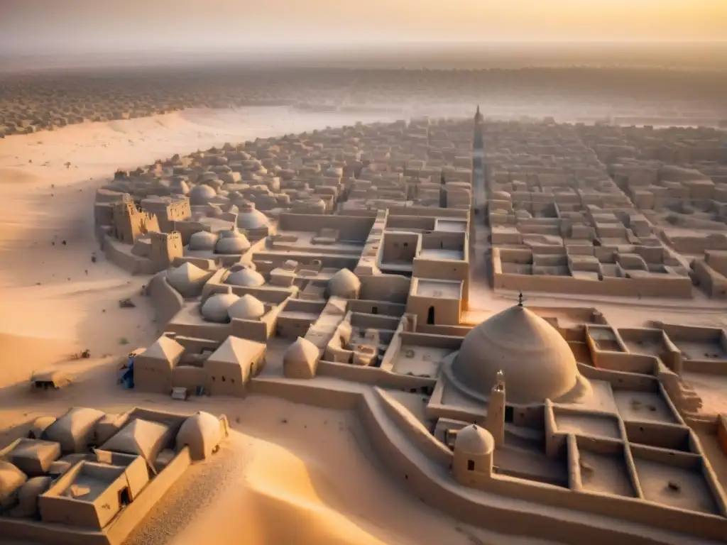 Vista aérea de Timbuktu en el Sahel, mostrando su arquitectura de barro y urbanismo único