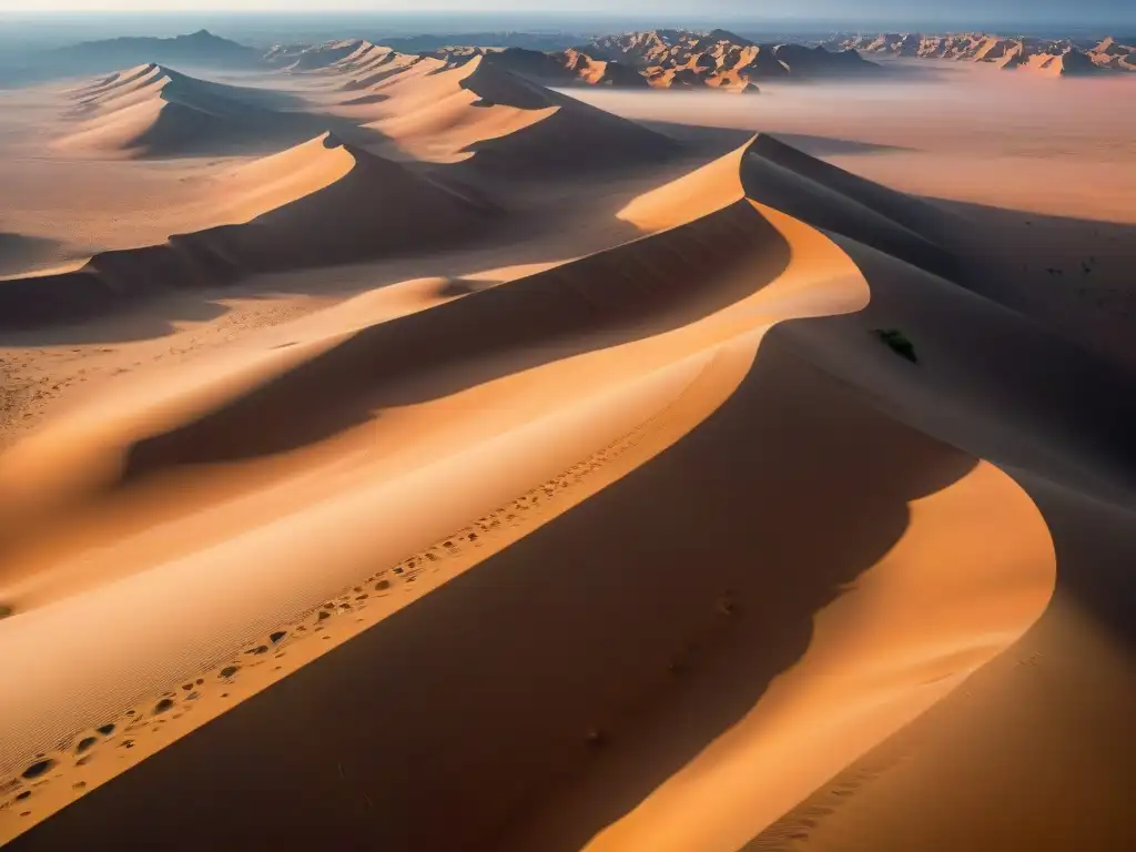 Vista aérea del vasto y árido desierto del Sáhara, resaltando su belleza desolada y las complejidades del Comercio Transahariano