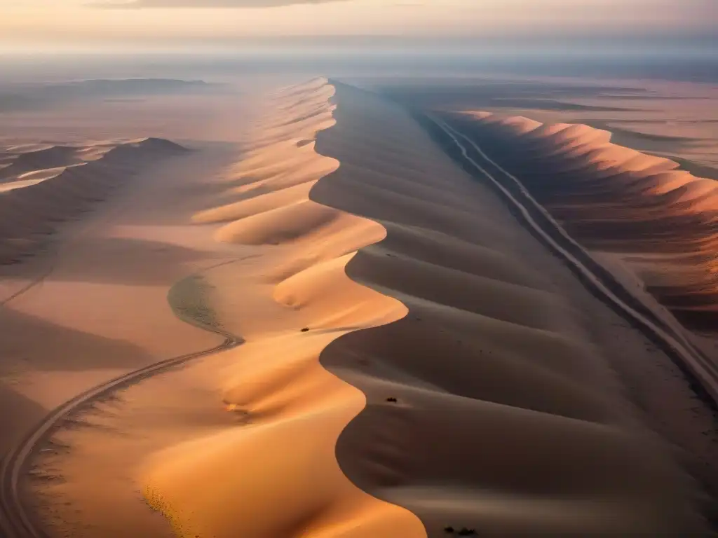 Vista aérea del vasto desierto del Sahara en África resaltando la belleza árida y el uso del uranio en la región