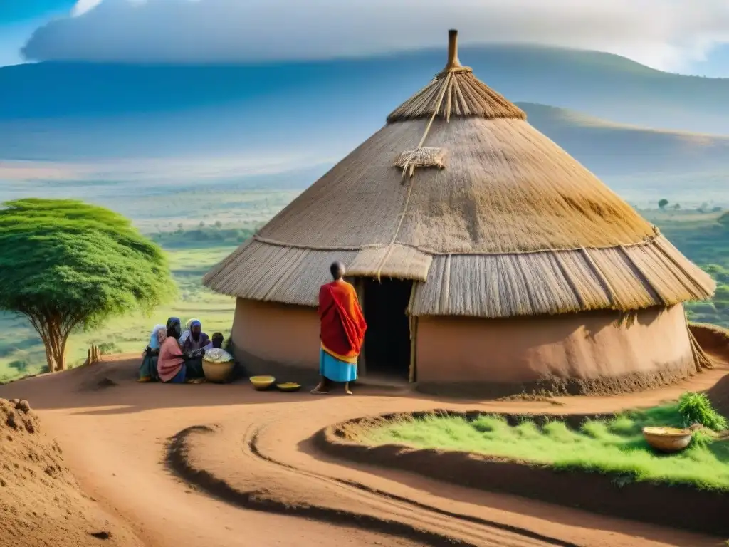 Vista detallada de casas Tukul en Etiopía, fusionando diseño tradicional con la naturaleza y la comunidad